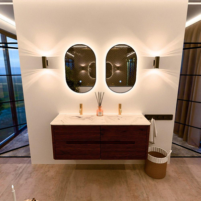 Mondiaz CIRO-DLUX Badkamermeubelset - 130x45x50cm - Solid surface wastafel Nata - 2 wasbak Dubbel - 2 kraangaten - 4 lades - Ruby