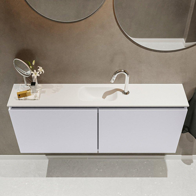 MONDIAZ TURE Toiletmeubel 120x23x50cm met 1 kraangaten 2 deuren cale mat Wastafel Eden midden Solid Surface Wit
