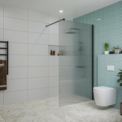 FugaFlow Eccelente Vetro inloopdouche badkamer - 110x200cm - ribbelglas - wandarm - mat zwart