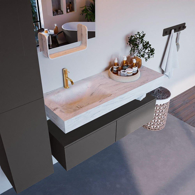 Mondiaz ALAN-DLUX Ensemble de meuble - 120cm - meuble Dark grey mat - 2 tiroirs - Lavabo Cloud Opalo suspendu - vasque Gauche - 1 trou de robinet