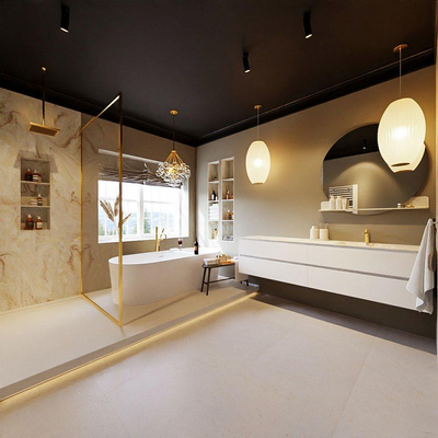 MONDIAZ VICA-DLUX Ensemble meuble de salle de bains - 200cm - meuble bas talc - 4 tiroirs - lavabo encastré cloud à droite - 1 trou de robinet - version haute 60cm - frape