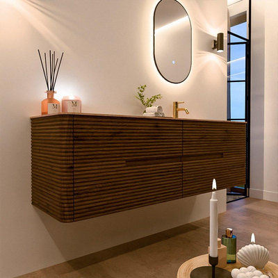 Mondiaz CIRO-DLUX Badkamermeubelset - 160x45x50cm - Solid surface wastafel Saba - 1 wasbak Rechts - 1 kraangat - 4 lades - Dusk