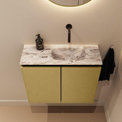 MONDIAZ TURE-DLUX Meuble de toilettes 60 cm Oro. EDEN vasque Glace position droite. Sans trou de robinet.