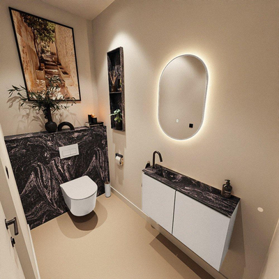MONDIAZ TURE-DLUX Meuble de toilettes 80 cm Linen. Lavabo EDEN Lava position gauche. Avec 1 trou de robinet.