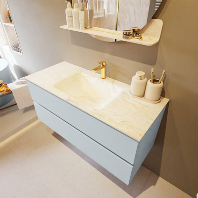 Mondiaz VICA-DLUX Ensemble de meuble de salle de bain - 110cm - meuble sous-vasque argile - 2 tiroirs - lavabo encastré nuage milieu - 1 trou de robinet - version haute 60cm - ostra