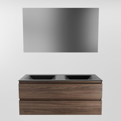 Mondiaz Aivy badmeubelset - 120x45x50cm - 0 kraangaten - 2 wasbakken urban Solid surface - Links en rechts - 2 lades - Met spiegel - Melamine Mocha