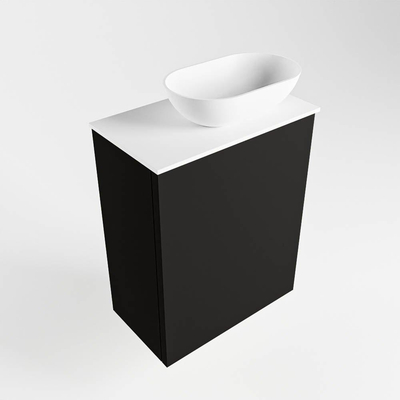 Mondiaz Fowy Meuble de toilette - 40x50x23cm - urban mat - 1 trou de robinet - lavabo à droite - 1 porte - solid surface - plan MDF - lavabo : blanc
