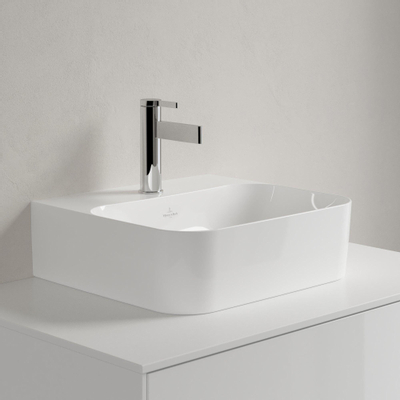 Villeroy & Boch Finion Lavabo à poser face inférieure meulée 43x39cm avec 1 trou pour robinetterie ceramic+ sans trop-plein blanc