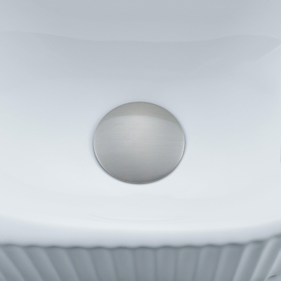 QeramiQ Fuente Ensemble de Lavabo - 40x21.5x12cm - strié - demi-rond - céramique - ensemble de robinet en acier inoxydable brossé - bouchon de vidange - siphon réduit - blanc mat