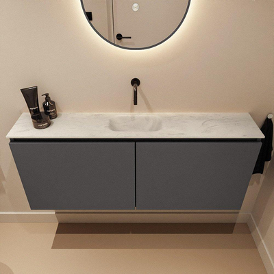 MONDIAZ TURE-DLUX Meuble toilette - 120cm - Dark Grey - EDEN - vasque Opalo - position centrale - sans trou de robinet