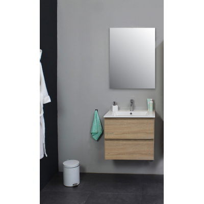 Basic Bella Meuble avec lavabo en porcelaine 1 trou de robinet 60x55x46cm avec armoire toilette à 1 porte gris Chêne