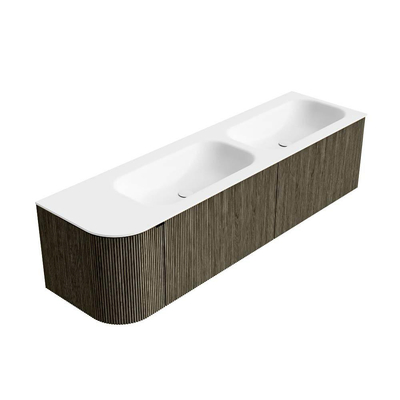 Mondiaz KURVE Ensemble de meuble de salle de bains - 165x46x40cm - 2 tiroirs - 1 porte - vasque solid surface - double / droite - sans trou de robinet - Shadow