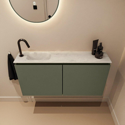 MONDIAZ TURE-DLUX Meuble WC 100cm Army. Lavabo EDEN Opalo position gauche. Avec 1 trou de robinet.