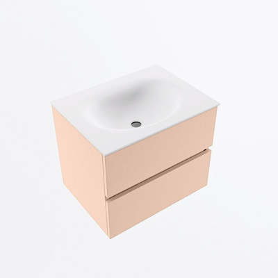 MONDIAZ VICA Ensemble meuble de salle de bains - 60cm - meuble sous-vasque rosee- 2 tiroirs - lavabo moon central - 1 trou de robinet - version haute 60cm - talc