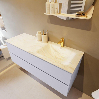 Mondiaz VICA-DLUX ensemble de meuble de salle de bain - 130cm - meuble sous-vasque cale - 2 tiroirs - lavabo encastré cloud droite - 1 trou de robinet - version haute de 60cm - ostra