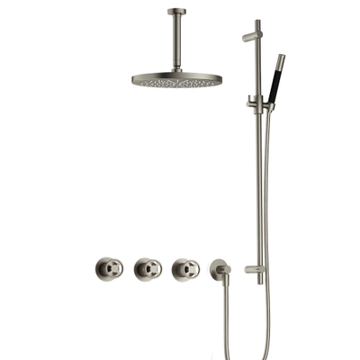 Hotbath Cobber @Work Regendoucheset - inbouw - 15cm plafondarm - 30cm ronde hoofddouche - staafhanddouche - glijstang - Geborsteld nikkel