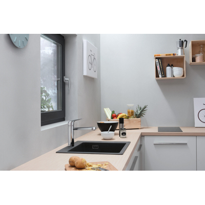 Hansgrohe M42 M423-H120 Mitigeur de cuisine 1 trou pour installation devant fenêtre avec bec pivotant 360° rabattable chrome