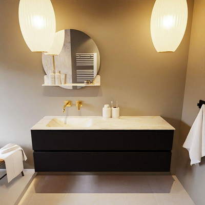 Mondiaz VICA-DLUX Ensemble de meuble de salle de bain - 150cm - meuble sous-vasque urban - 2 tiroirs - lavabo encastré cloud gauche - sans trous de robinet - version haute de 60cm - ostra