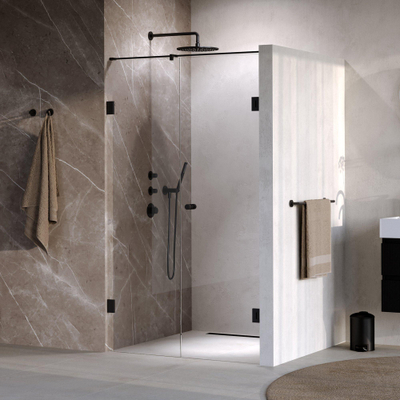 BRAUER Void Carving Nisdeur - 2-delig - 110x200cm - 60cm draaideur aan muur - glascoating - omkeerbaar - helder glas - mat zwart