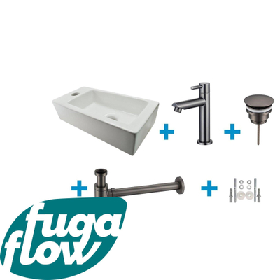 FugaFlow Eccelente Sobrado Ensemble lave-mains de salle de bains - gauche - 1 trou de robinet - robinet de fontaine gunmetal - blanc