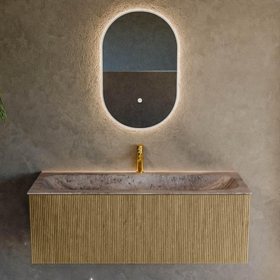 MONDIAZ KURVE-DLUX Meuble de salle de bains 120 cm couleur Dusk avec 1 tiroir et 0 porte. Lavabo BIG LARGE Central 1 trou de robinet Oza.