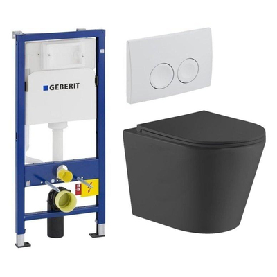QeramiQ Dely Toiletset - Geberit UP100 inbouwreservoir - witte bedieningsplaat - toilet - zitting - mat zwart