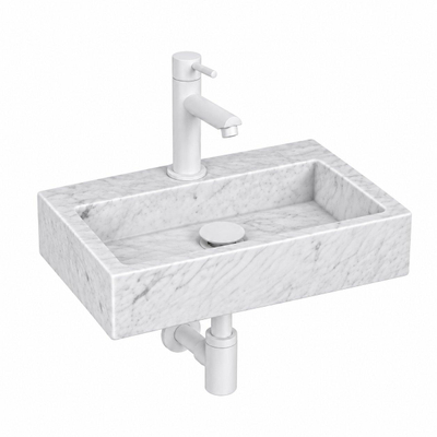 Fortifura Fuente fonteinset – rechthoekig – 38x24x8 cm – marmer wit – mat witte kraan