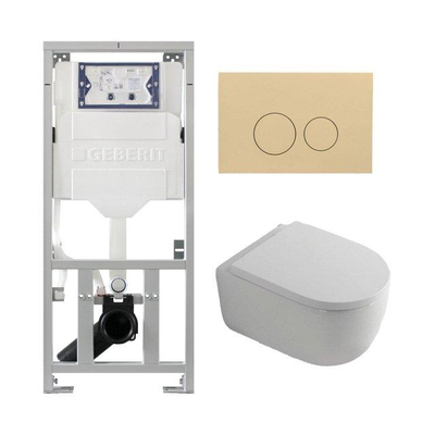 QeramiQ Dely Swirl Ensemble WC - 36.3x51.7cm - réservoir encastré Geberit UP320 - avec cadre Burda - abattant 35mm - plaque de commande beige - boutons ronds - blanc mat