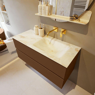 MONDIAZ VICA-DLUX Ensemble meuble de salle de bains - 110cm - meuble bas rust- 2 tiroirs - lavabo encastré cloud à droite - sans trous de robinet - version hauteur 60cm - frape