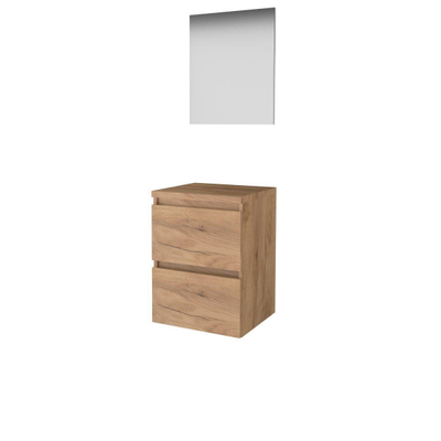 Basic-Line Basic 46 ensemble de meubles de salle de bain 50x46cm sans poignée 2 tiroirs plan de toilette miroir mfc whisky oak