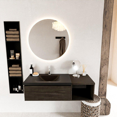 MONDIAZ BUKLA 120cm badmeubel met open module 40 kleur Dark Brown met 1 lade. Wastafel CLOUD links 1 kraangat kleur Urban.