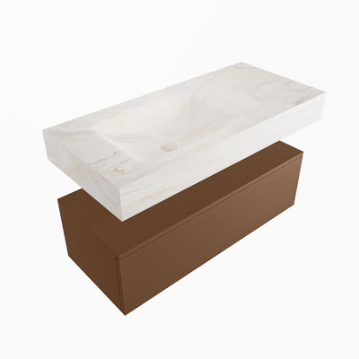 Mondiaz ALAN-DLUX Ensemble de meuble - 100cm - meuble Rust mat - 1 tiroir - Lavabo Cloud Ostra suspendu - vasque gauche - 1 trou de robinet