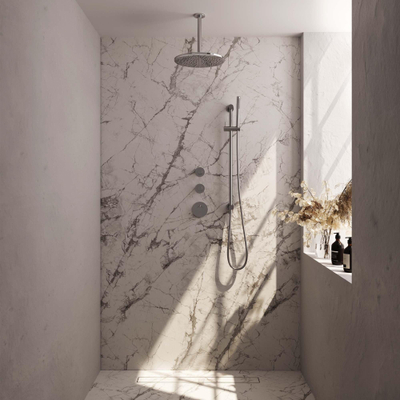 Brauer Chrome Edition Ensemble de douche de tête encastré - douche de tête 30cm - bras de plafond 20cm - 3 boutons lisses - douchette barre 1 jet - chrome