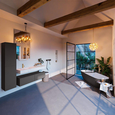 MONDIAZ ALAN - DLUX Ensemble de meuble de salle de bains - 130cm - meuble bas - gris foncé - 2 tiroirs - lavabo suspendu - vasque gauche - 1 trou de robinet - Ostra