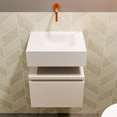 MONDIAZ ANDOR Toiletmeubel 40x30x30cm met 0 kraangaten 1 lades linen mat Wastafel Lex midden Solid Surface Wit