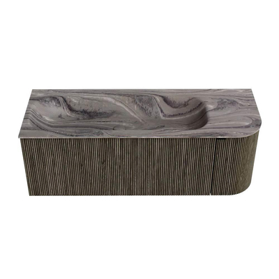 MONDIAZ KURVE-DLUX 125cm badmeubel ronding Rechts kleur Shadow met 1 lade en 1 deur. Wastafel BIG MEDIUM Links zonder kraangat Sombra.