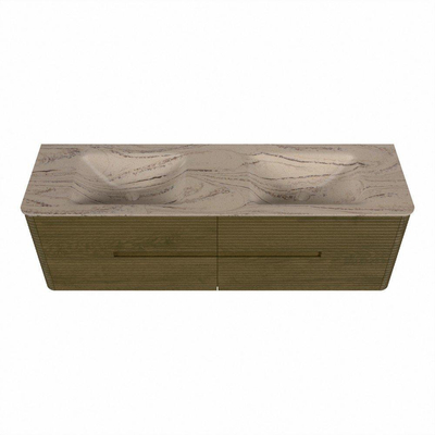 Mondiaz CIRO-DLUX Badkamermeubelset - 160x45x50cm - Solid surface wastafel Arena - 2 wasbak Dubbel - zonder kraangaten - 4 lades - Dusk