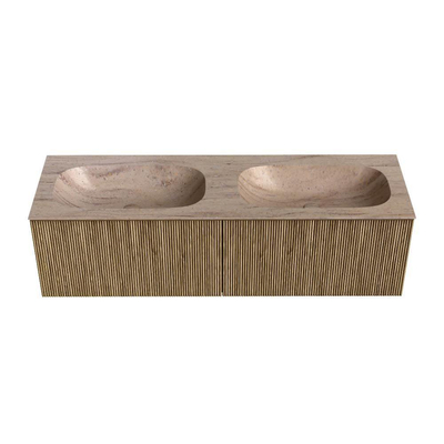 MONDIAZ KURVE-DLUX Meuble de salle de bains 150 cm couleur Dusk avec 2 tiroirs et 0 portes. Lavabo STOR SMALL Double 2 trous de robinet Saba.