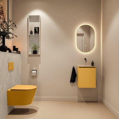 MONDIAZ TURE-DLUX Meuble WC 40 cm Ocher. EDEN vasque Opalo position milieu. Sans trou de robinet.