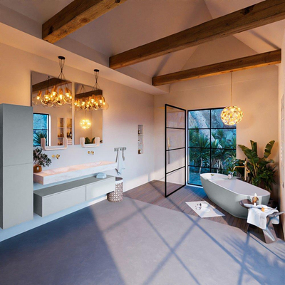 MONDIAZ ALAN - DLUX Ensemble meuble de salle de bains - 150cm - sous-meuble - Clay - 2 tiroirs - lavabo suspendu - 2 vasques - 0 trous de robinet - Ostra