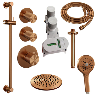 BRAUER Copper Carving inbouw regendoucheset – Ø20 cm hoofddouche – 30 cm plafondbuis – met omstel – glijstang 70 cm