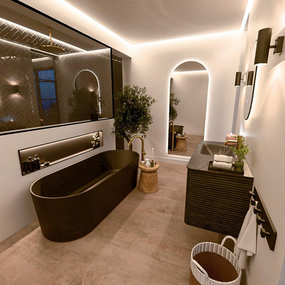 Mondiaz CIRO-DLUX Ensemble de meubles de salle de bains - 110x45x50cm - Lavabo solid surface Lava - 1 vasque à gauche - 1 trou de robinet - 2 tiroirs - Shadow