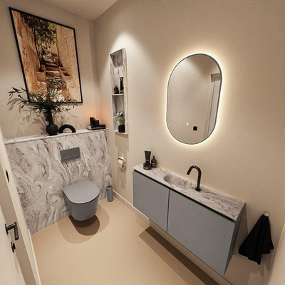 MONDIAZ TURE-DLUX Meuble toilette - 100cm - Smoke - EDEN - vasque Glace - position centrale - 1 trou de robinet
