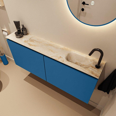 MONDIAZ TURE-DLUX Meuble de toilette 120 cm Jeans. EDEN lavabo Frappe position droite. Avec 1 trou de robinet.