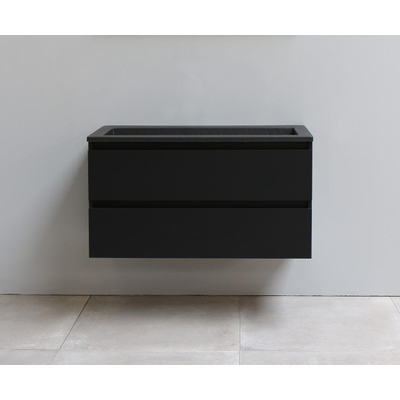 Basic Bella Meuble lavabo acrylique noir sans trous de robinet 100x55x46cm Flat Pack Noir mat