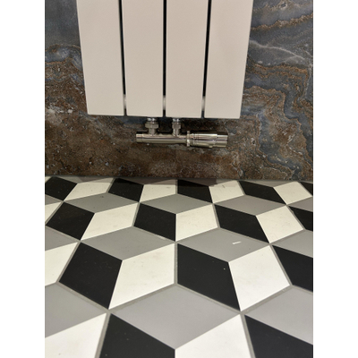 Plieger Cavallino Retto designradiator enkel middenaansluiting 2000x298mm 666W mat wit met Riko thermostatisch onderblok haaks-rechts geborsteld staal
