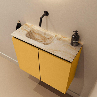 MONDIAZ TURE-DLUX Meuble toilette - 60cm - Ocher - EDEN - vasque Frappe - position gauche - sans trou de robinet