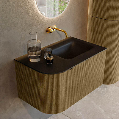 Mondiaz KURVE Badkamermeubelset - 75x46x40cm - 1 lade - 1 deur - wastafel solid surface - rechts - zonder kraangat - Dusk