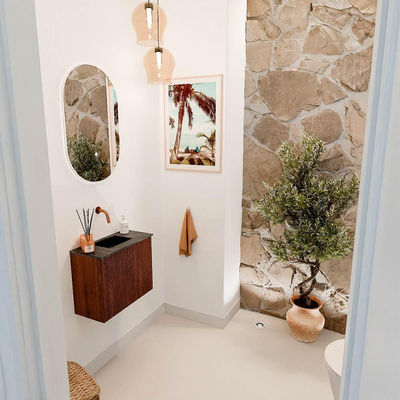 Mondiaz JOYA-DLUX 50cm toiletmeubel - kleur Ruby - Wastafel FAYE positie Midden Zonder kraangat kleur Lava.