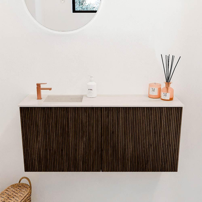 Mondiaz JOYA-DLUX Meuble de salle de bains 90cm - couleur Walnut - Vasque FAYE position Gauche 1 trou de robinet couleur Meli.